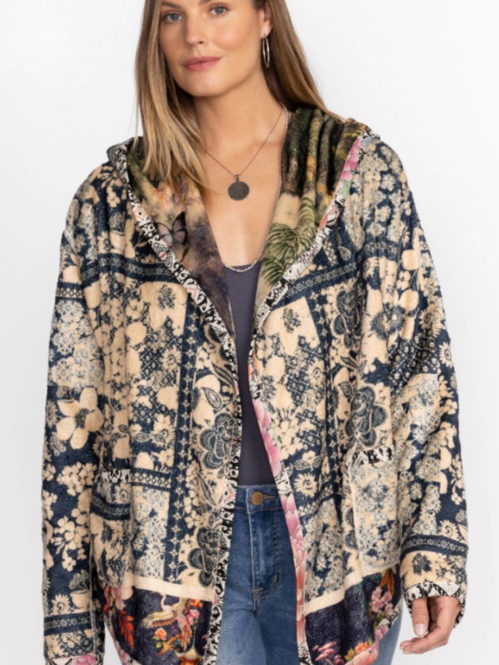 NWOT Johnny Was Joan Sherpa Jacket, Reversible, Rawi Scarf Print, XL - Picture 3 of 7